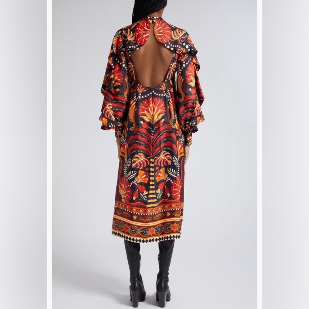 NWT $270  FARM Rio Nature Beauty Long Sleeve Open Back Midi Dress- S & M! - Picture 2 of 7